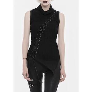 Punk Rave Personality Asymmetric High Collar Sleeveless Punk T-shirt XS/S NWT